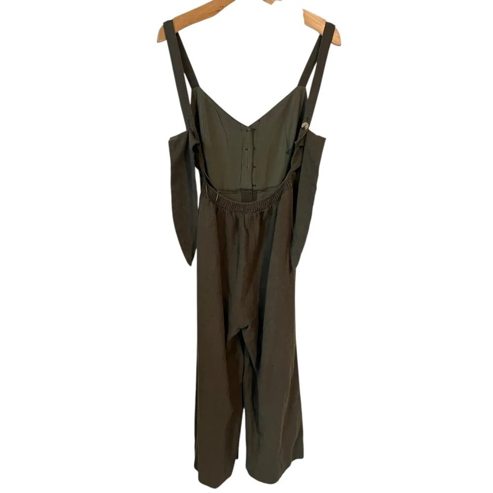 LE LIS Overalls Jumpsuit Womens L Forrest Green Fringe Strappy Cropped Button Up - Image 8