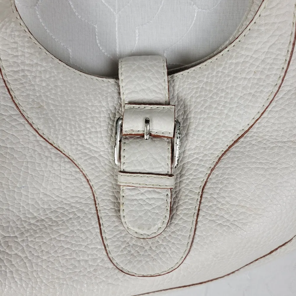 Michael Kors Womens Bag White Pebbled Leather Shoulder Hobo Fold Over Buckle - Image 6