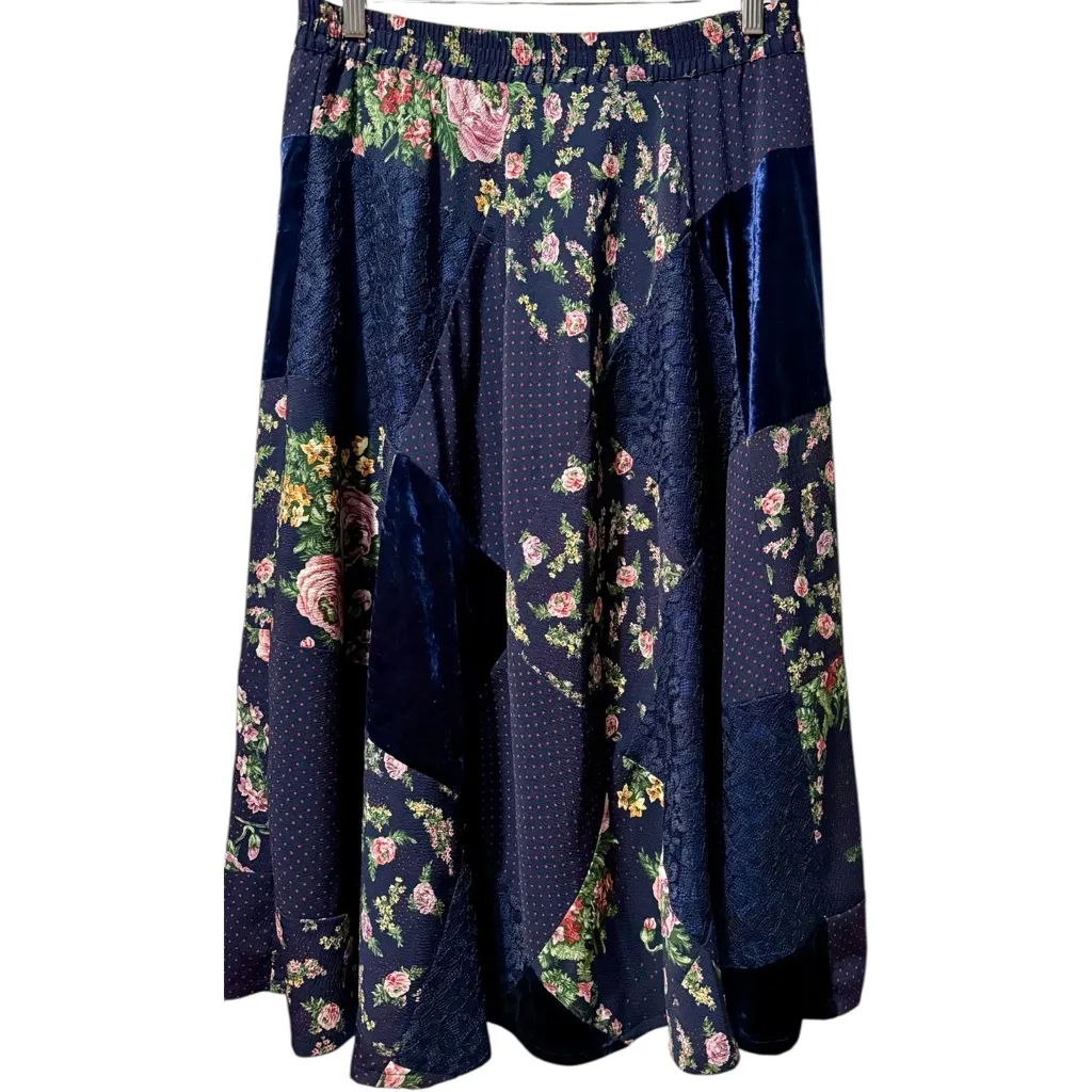 VTG Susan Bristol Patchwork Floral Midi Skirt Mixed Media Cottagecore Flowy Med - Image 2
