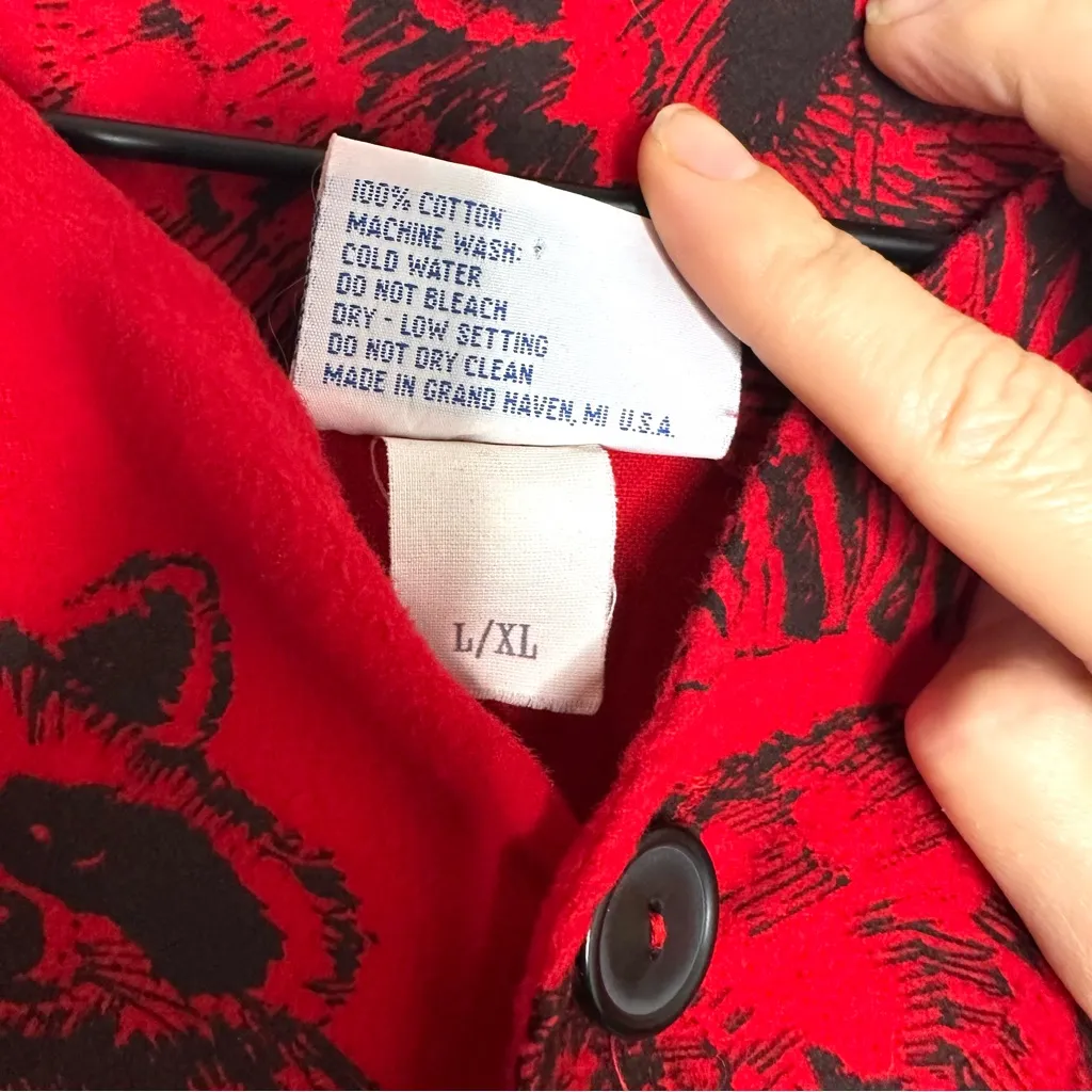 Vintage 90s Michigan Rag Co Flannel Raccoon Nightgown Sz L/XL Red Cabin Cottage Size L - Image 7