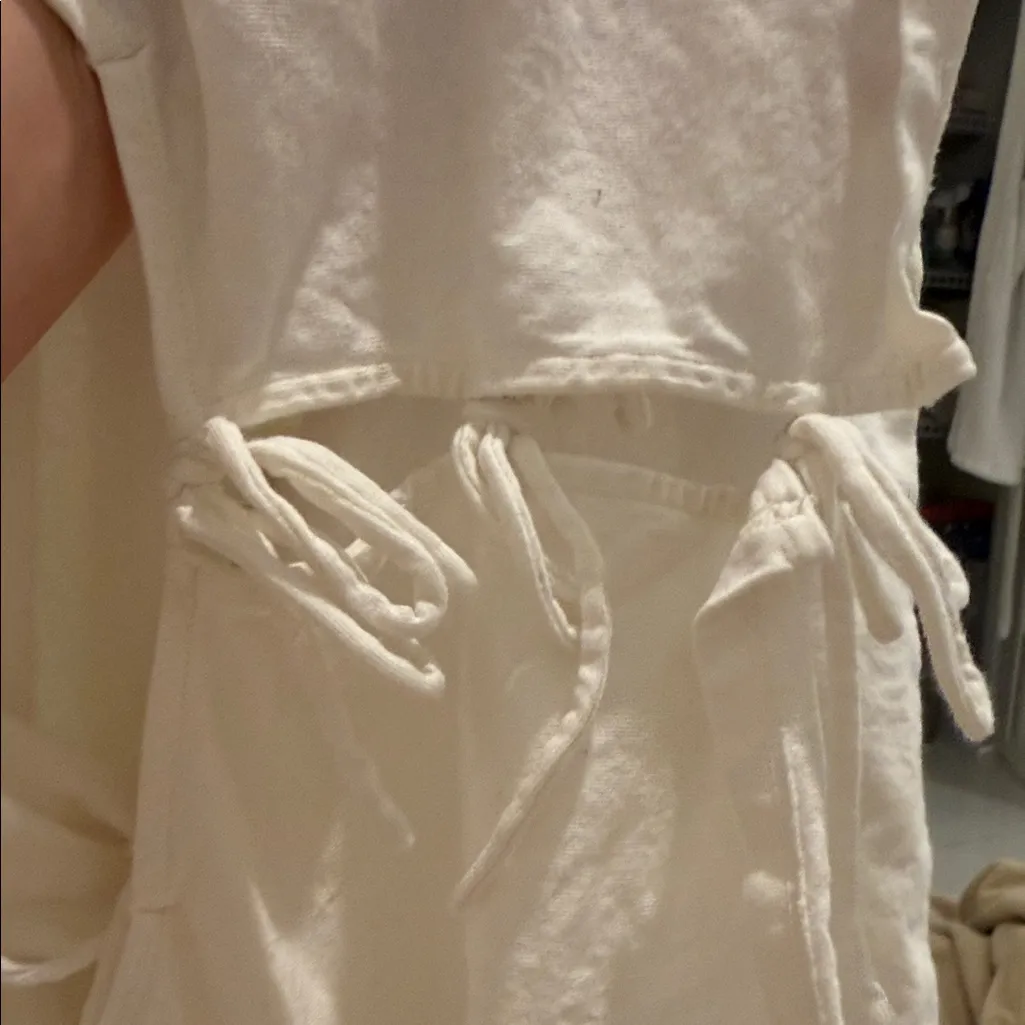 Free People Kitty Tee Ivory Cropped Puff Sleeve Bow Front Cottagecore Top SZ XL! - Image 8