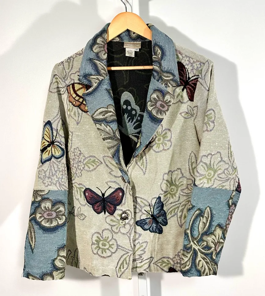 Coldwater Creek tapestry butterfly jacket cottagecore oversized blazer M - Image 1