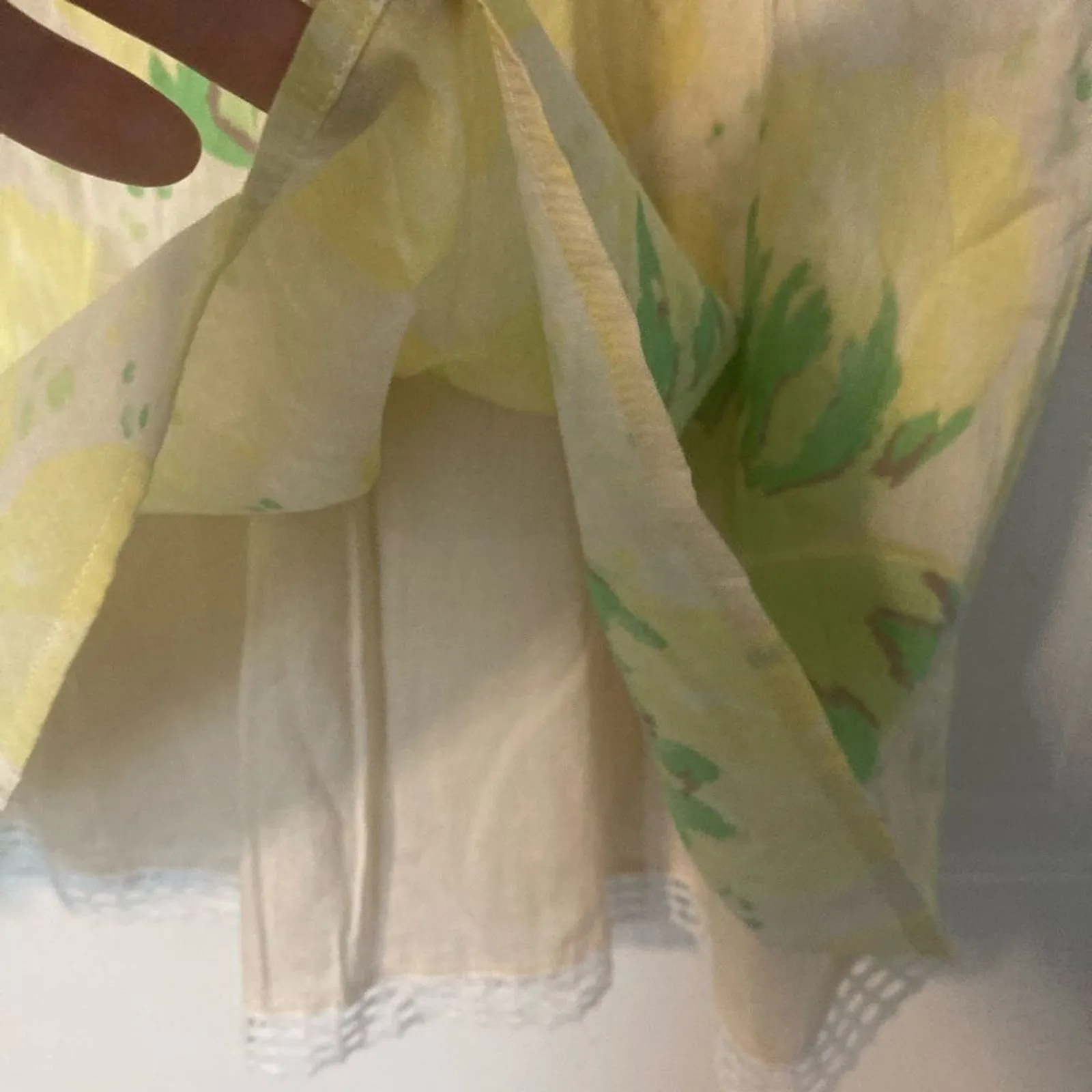 FREE PEOPLE Mini Sun Halter Dress Size 8 Yellow Green Cotton Floral Open Back - Image 7