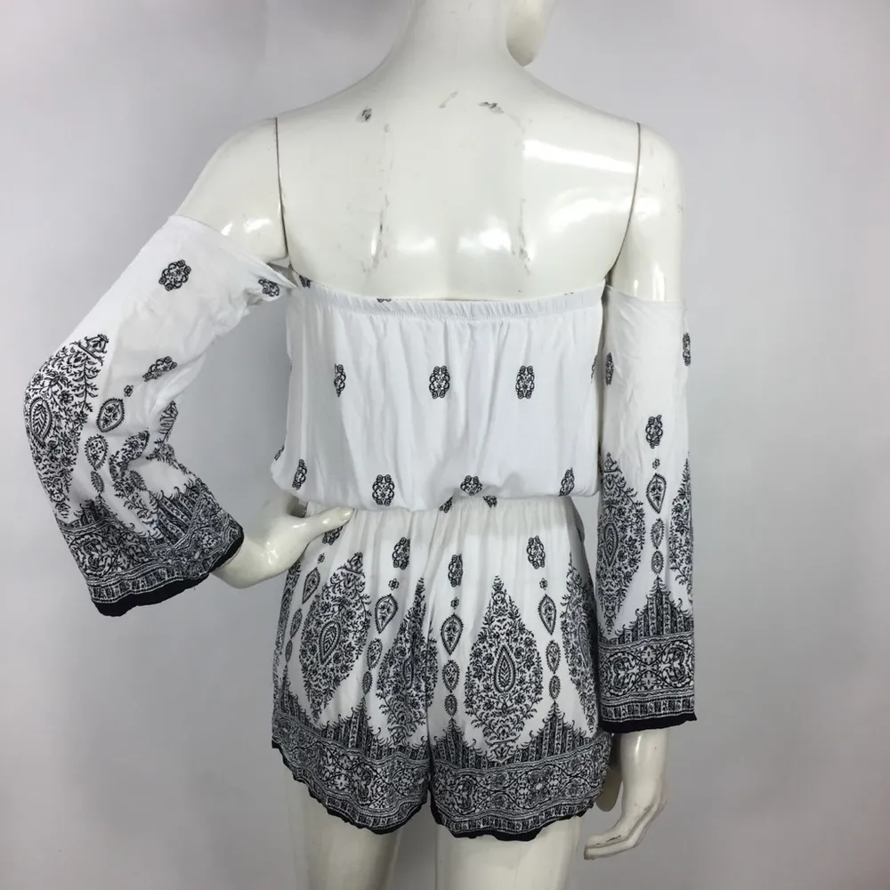 Solemio Printed Off the Shoulder Romper S - Image 7