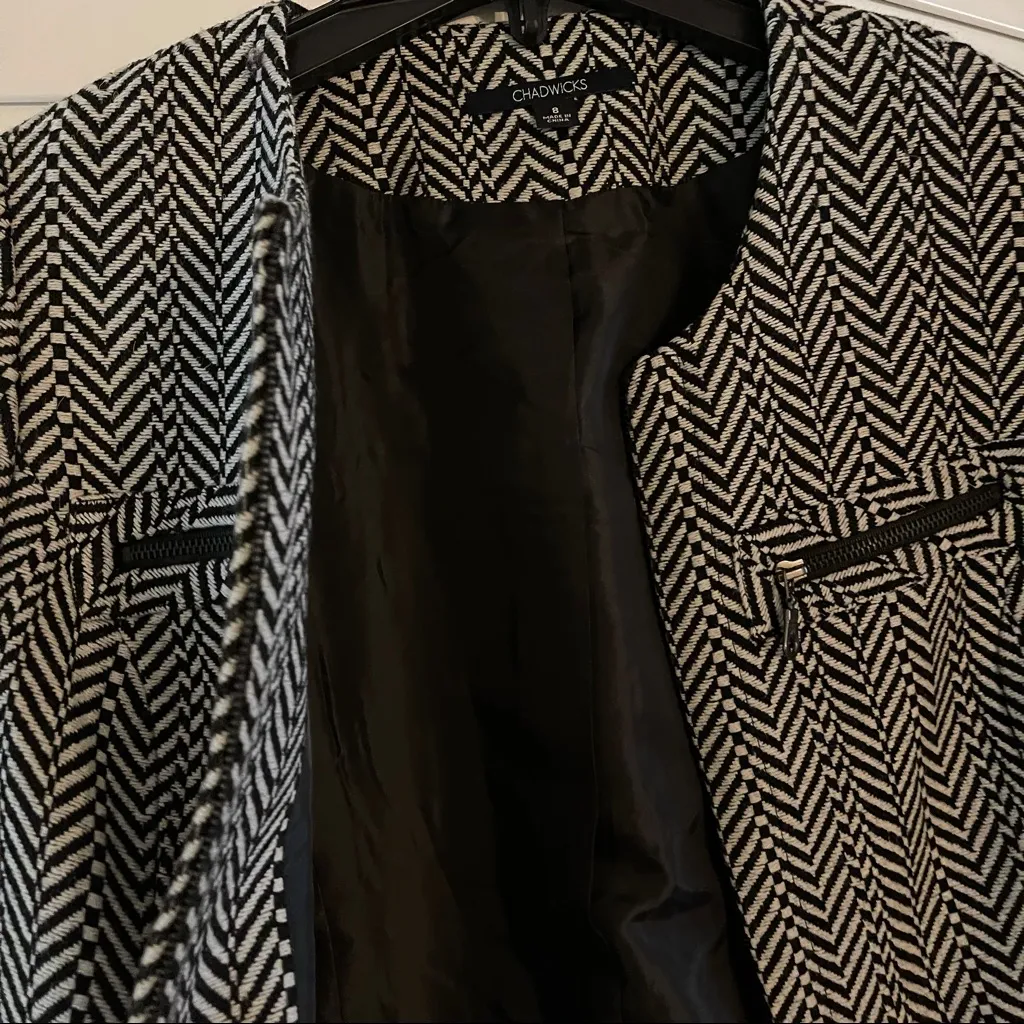 Chadwick's Chadwick’s Chevron Print Blazer Black Gray Fully Lined Jacket Size 8 Acadmia - Image 4