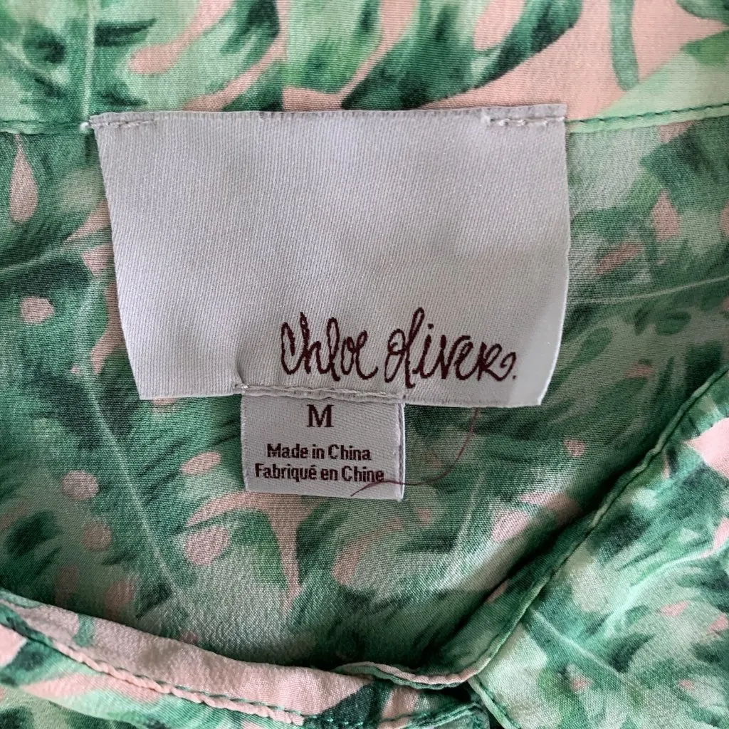 Anthropologie Chloe Oliver Top Medium Green Silk‎ Button Down Luxe - Image 5