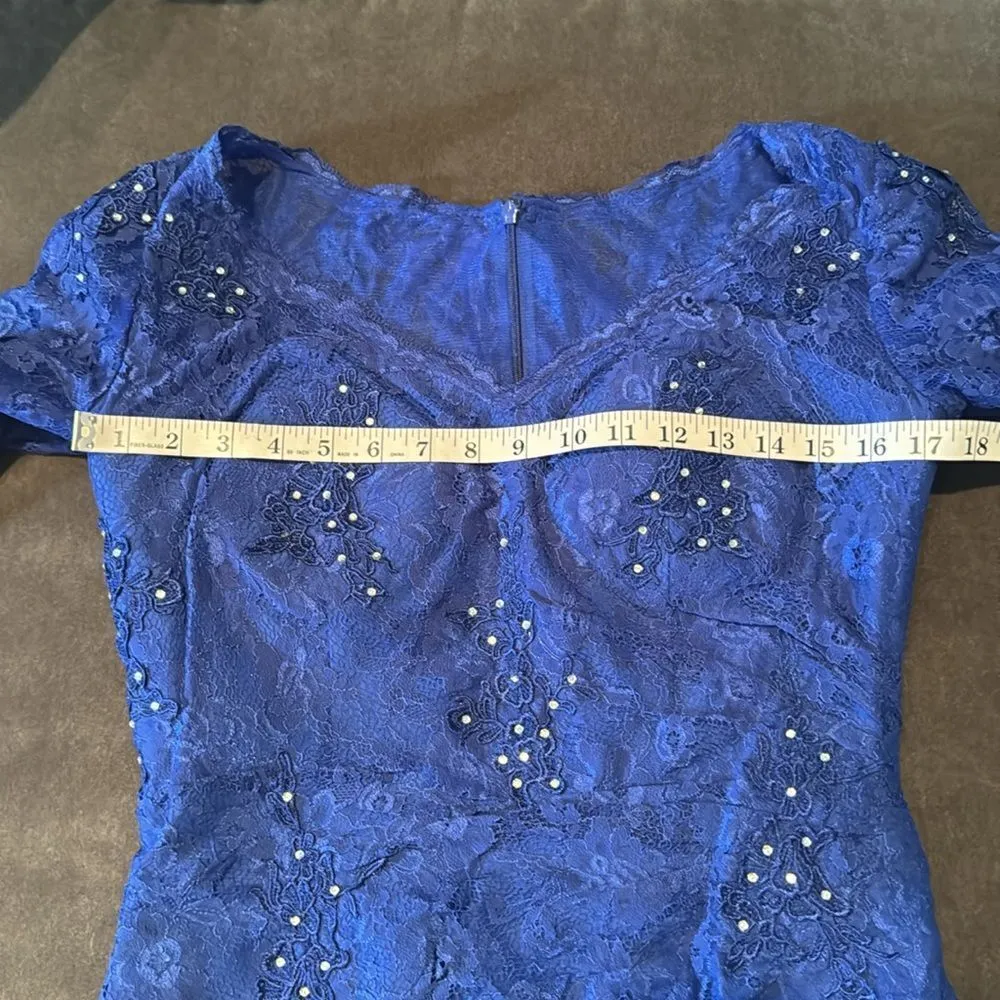 Women’s Full Length Blue Mermaid Fit Formal Dress Half Sleeve Zip Back Size 6 - Image 11