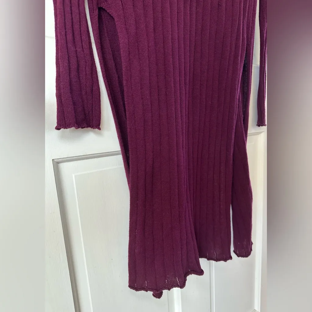 Free People Ribby Rib Duster Cardigan Wine Cotton Linen Sweater Size XS - Image 5