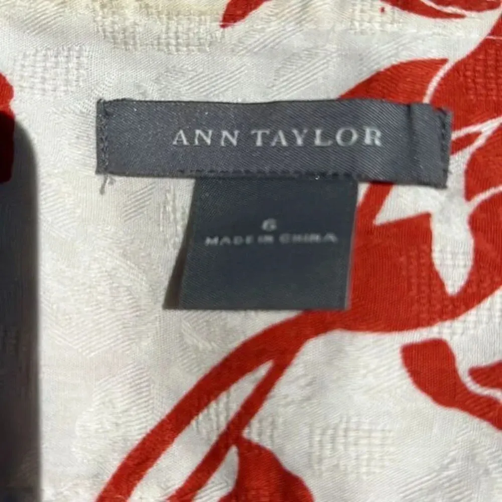 Ann Taylor Pleated A Line Skirt Orange Ivory Size 6 - Image 3