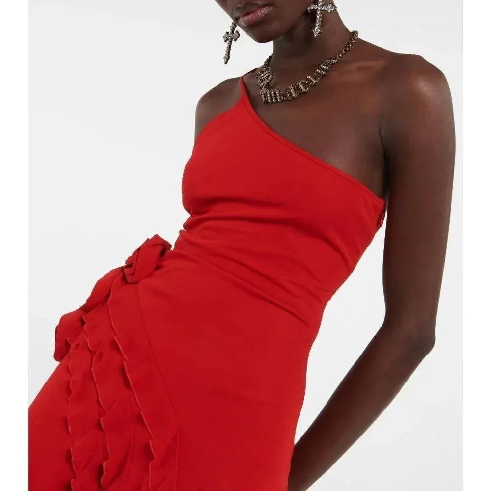 BLUMARINE Asymmetrical Mini Dress in Lipstick Red 40 New Womens Cocktail Size undefined - Image 12