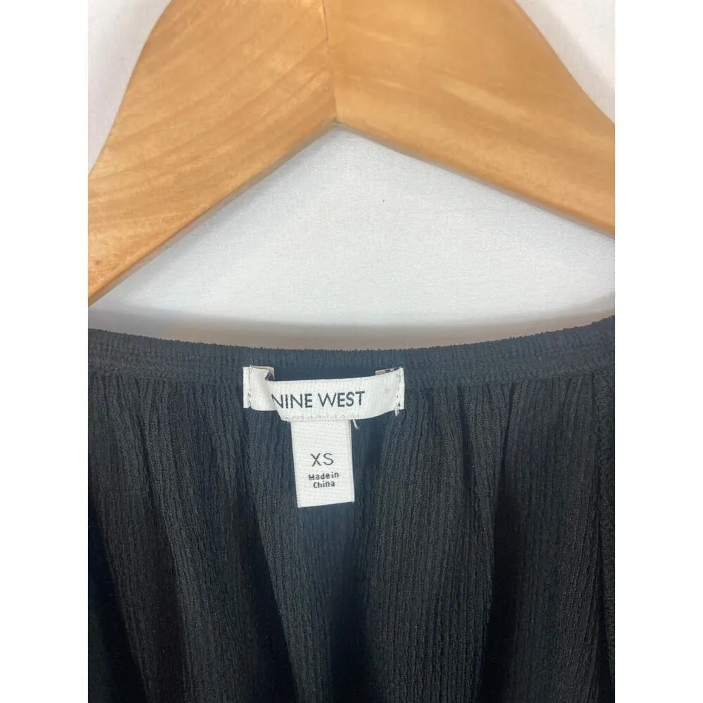 NWT Nine West Crinkle Texture Puff Sleeve Top Black Size XS - Image 4