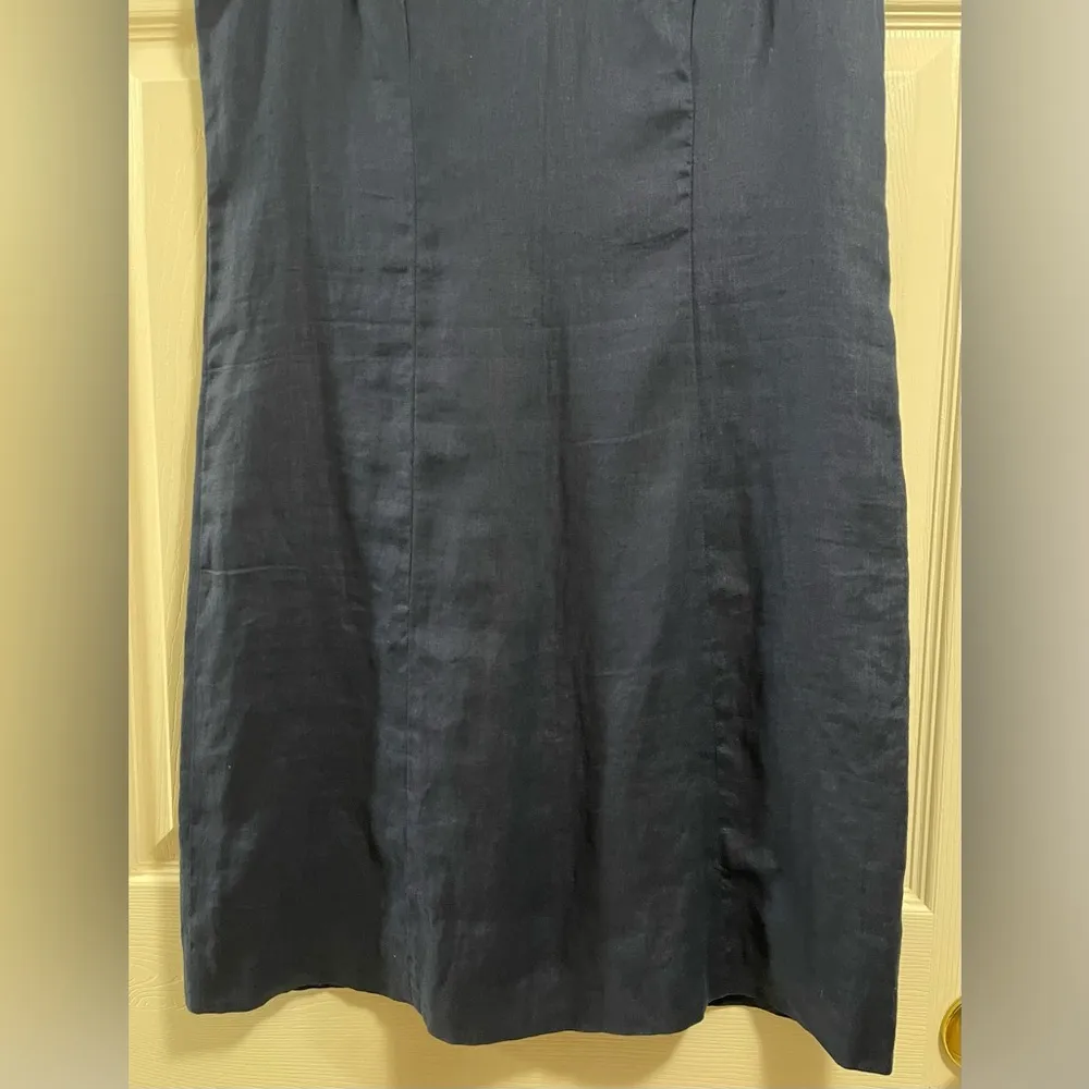 Charter Club Luxury Women's 100% Linen Shirt Dress Navy Blue Size 10 Petite NWT - Image 4