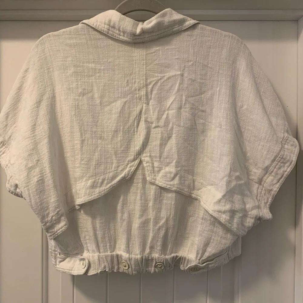 Cartonnier Anthropologie 100%Cotton Cropped Top Jacket Size Small Oversized White - Image 3