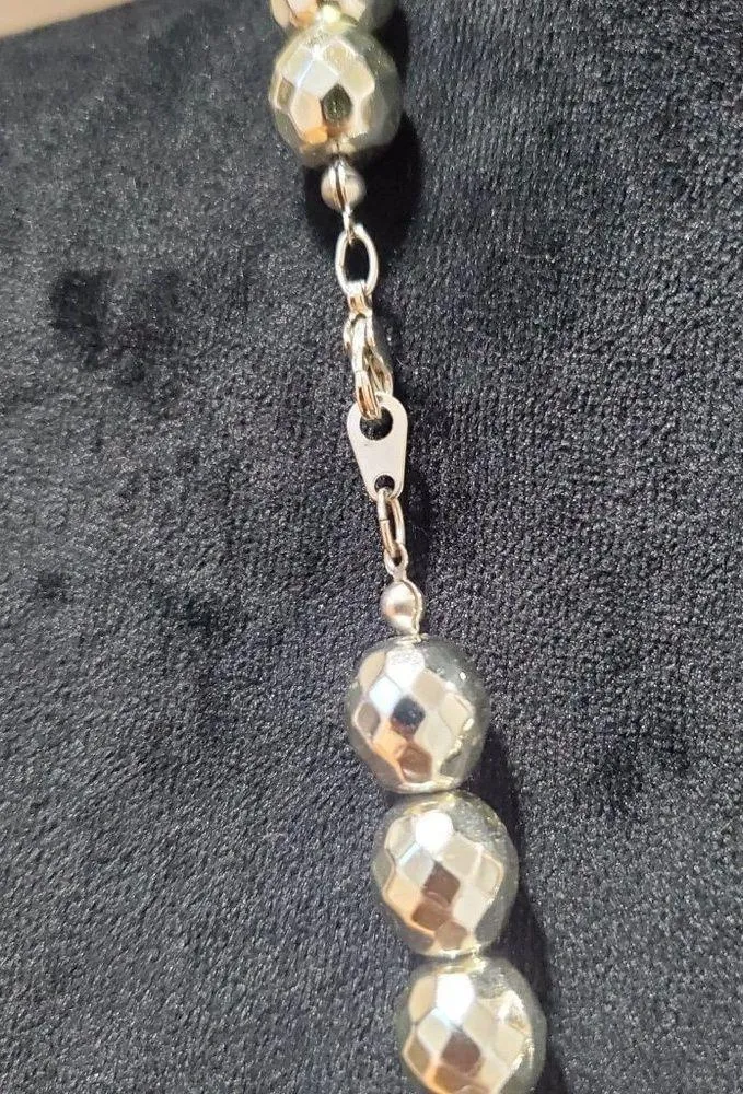 Womens Fashion Silver Disco Ball Beads Collar Long Necklace with Lobster Clasp - Image 6
