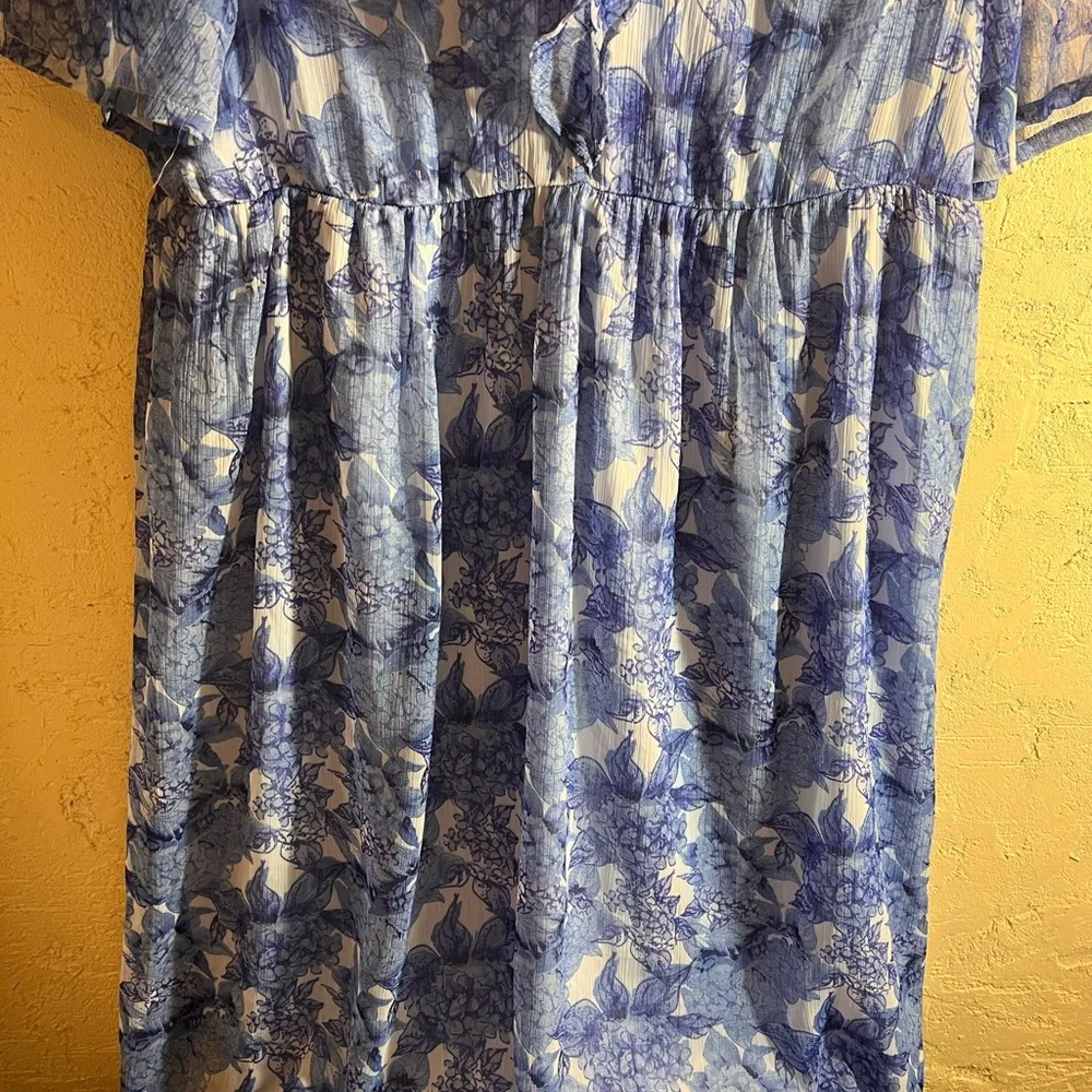 Ellos Blue Short Sleeve Ruffled dress flowy summer lovely floral Size 10 - Image 6