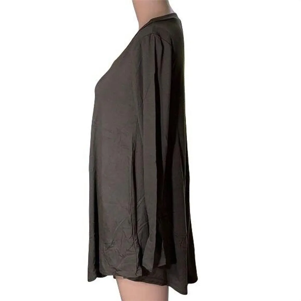 Isaac Liev Womens Swing Top T Shirt Long Sleeve Relaxed Fit Solid Green Medium - Image 2