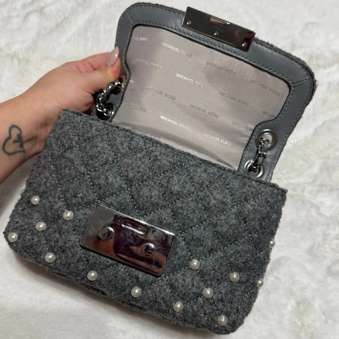 Michael Kors Pearl Studded Gray Shoulder Bag Crossbody - Image 8