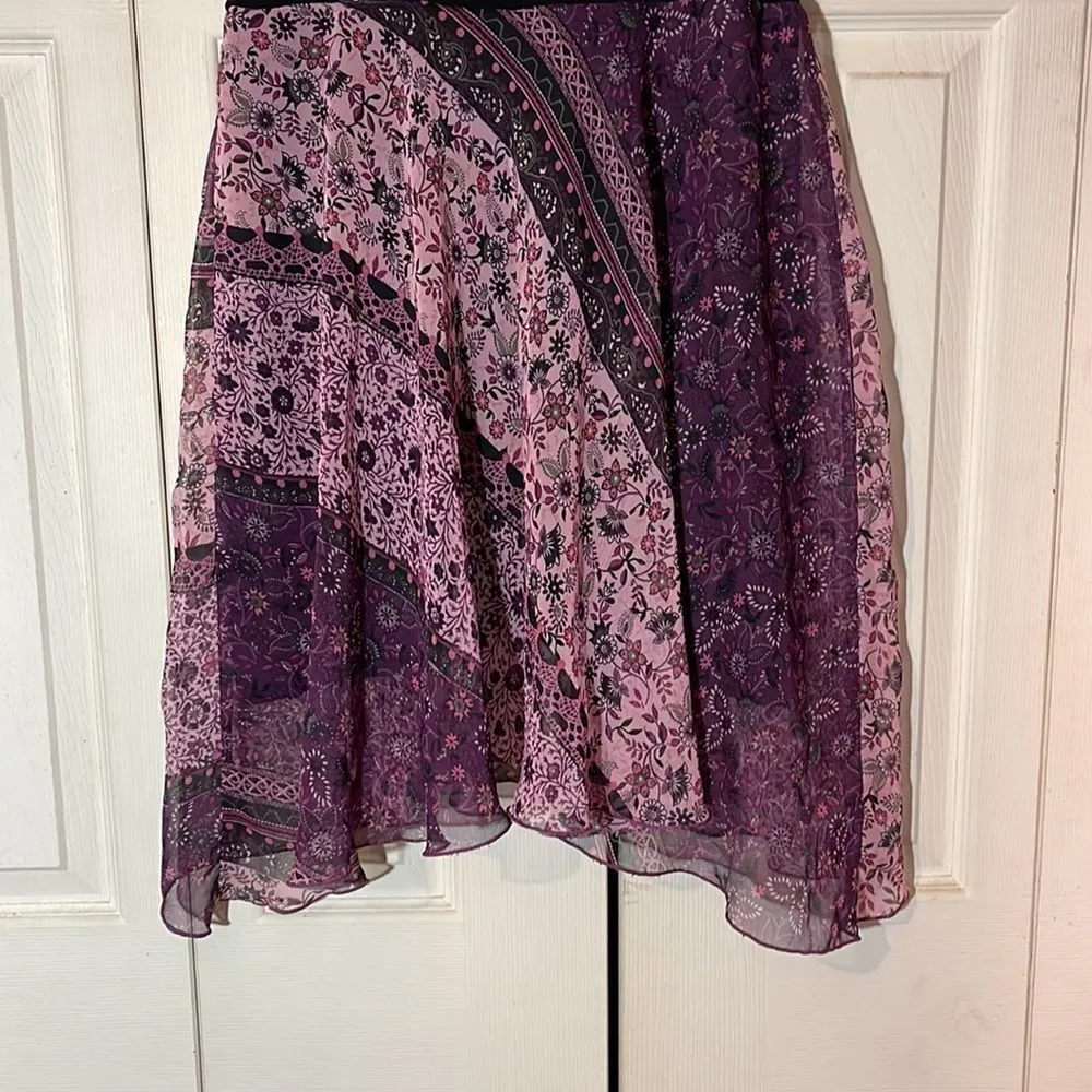 Luna Chix Purple Pattern Block Floral Asymmetrical Hemline Skirt Large Jrs L Size undefined - Image 11