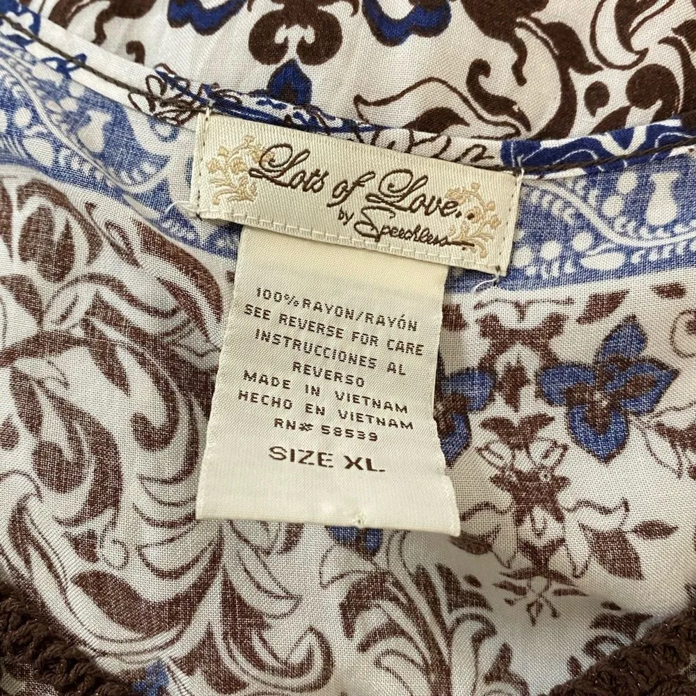 LOTS OF LOVE Women’s Sz XL Sleeveless Empire Waist Blue Brown White Geo Dress - Image 5