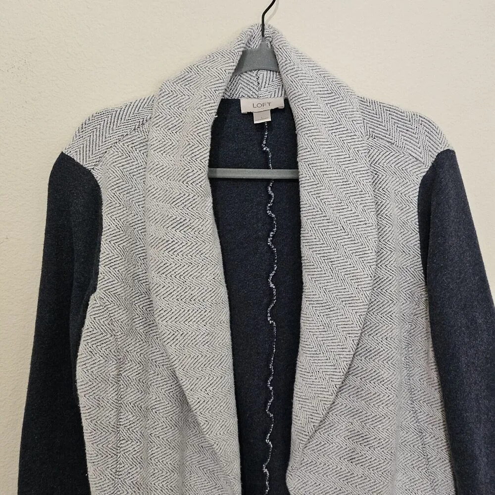 LOFT Open Front Collared Cardigan Knit 100% Cotton Gray Size Large L - Image 4