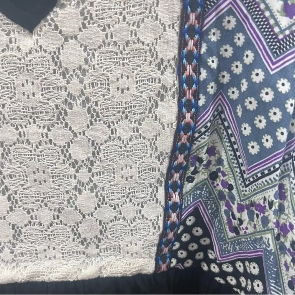 black baby doll boho peasant top vneck dress size small - Image 4