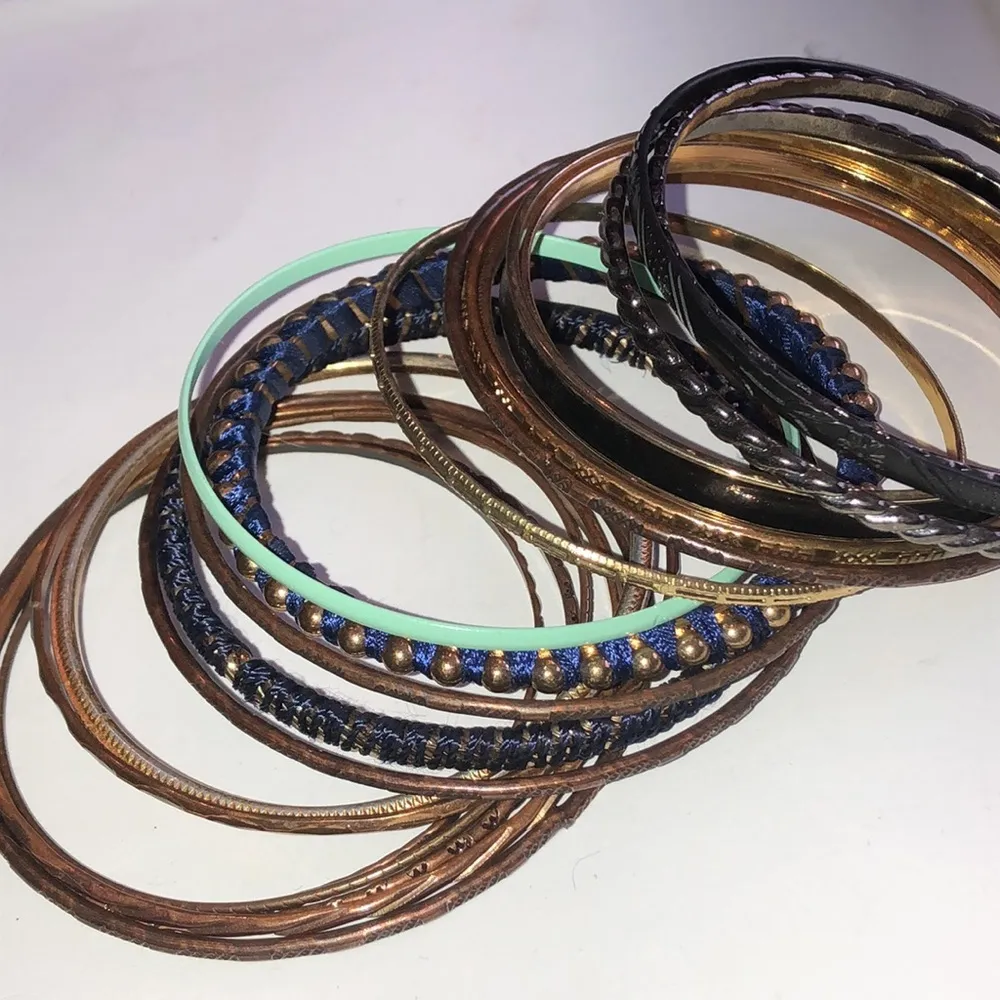 Multi Color Gold Tone Copper Tone Brass Fabric Boho Bangles - Image 4
