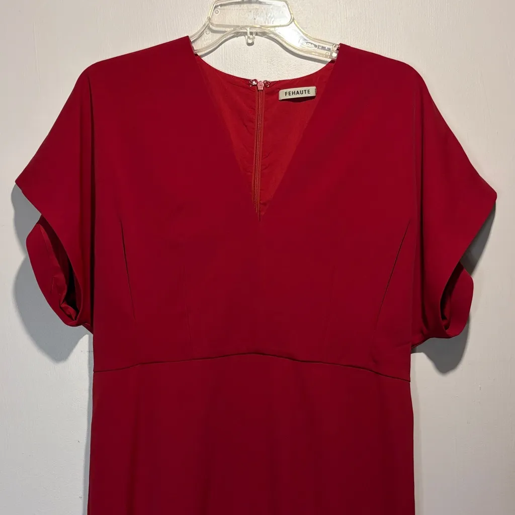 Fehaute Anthropologie Vibrant Red Modest Maxi Sheath Cocktail Dress Size 6 - Image 6