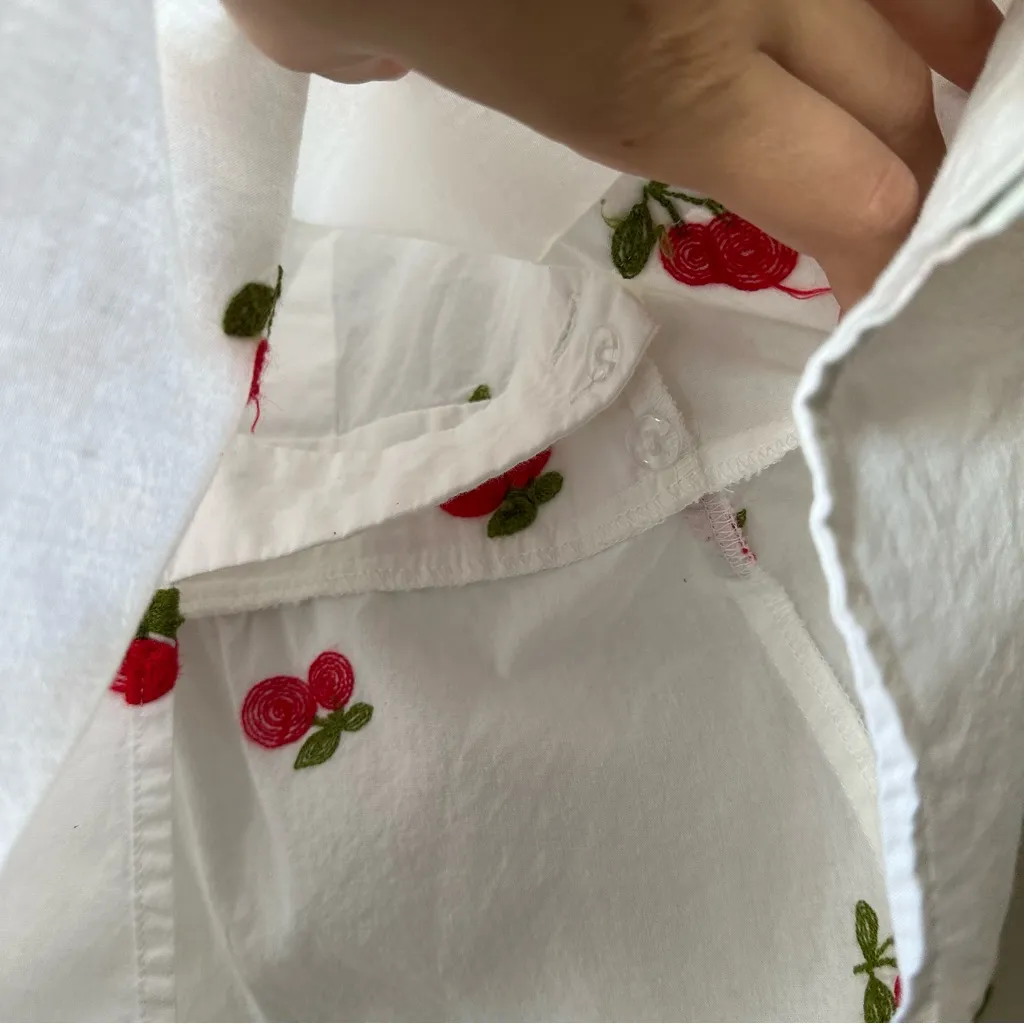 Entro Embroidered Cherry Cotton Wrap Toe Front Top Size S Summer Synched Sleeve - Image 10