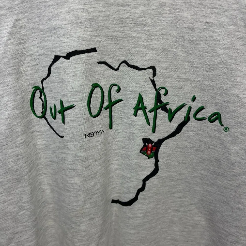 Vintage Y2K Out of Africa Kenya T-Shirt Hanes Beefy XL Gray Map Graphic - Image 16