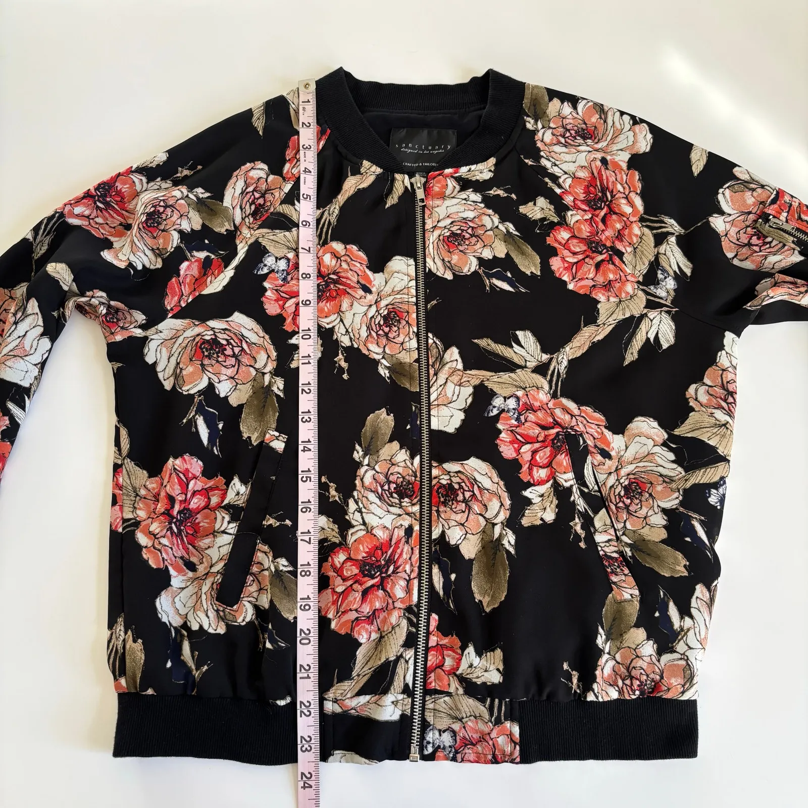 Reworked Apparel RUN DMC Graphic Floral Zip Up Bomber Jacket Women’s Large ooak - Image 8