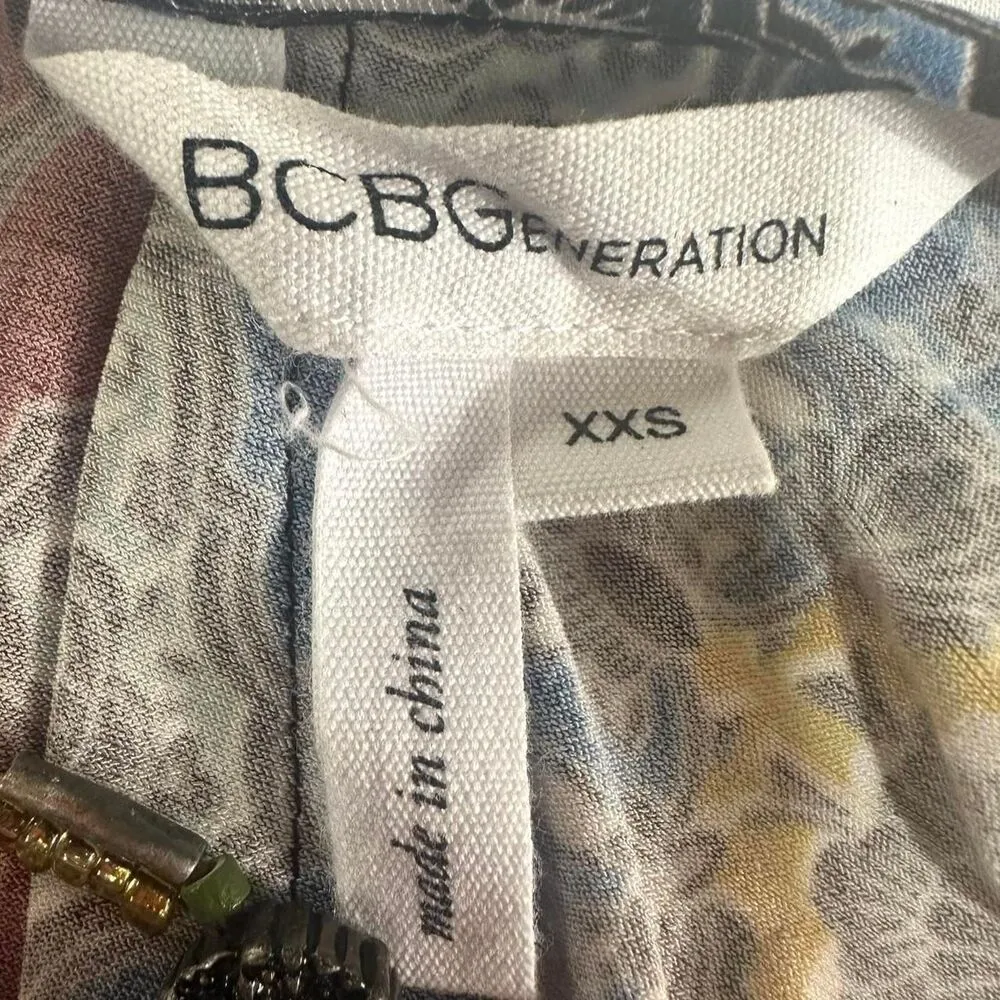 2000s BCBGMAXAZRIA Multicolor Patterned Sleeveless Mini Swing Dress Sz XXS Boho - Image 4