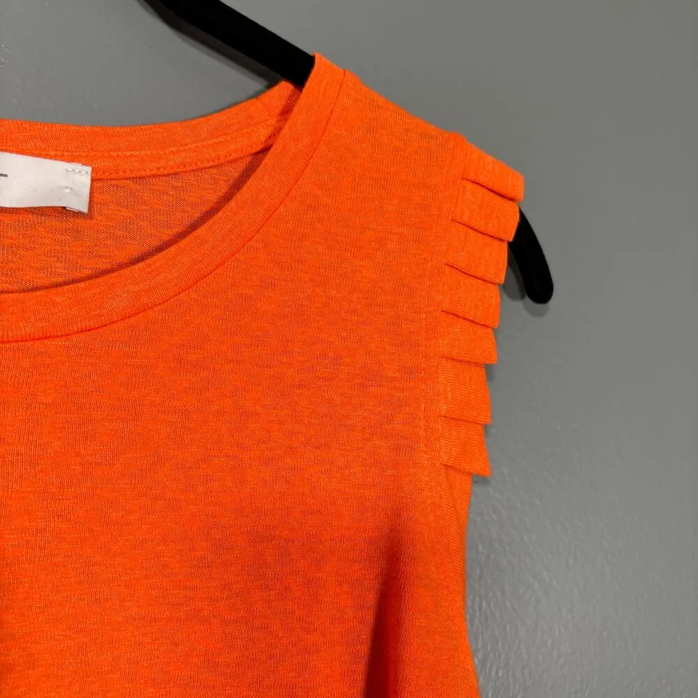 Ann Taylor LOFT Women's Orange Sleeveless Knit Top - Size Small - Pleated Detail - Image 2