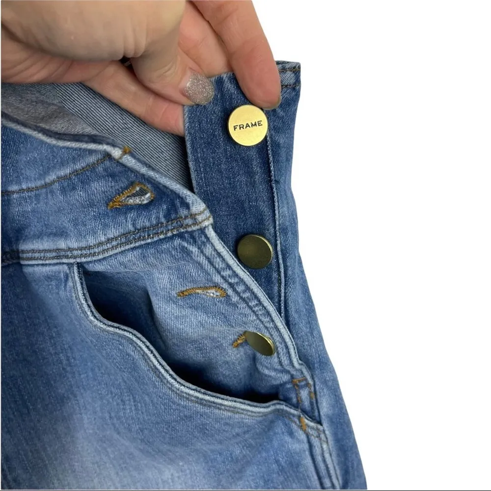 FRAME Le Garçon Raw Trimmed  Bib Shortall Overall Shorts in Islet Size Small - Image 13