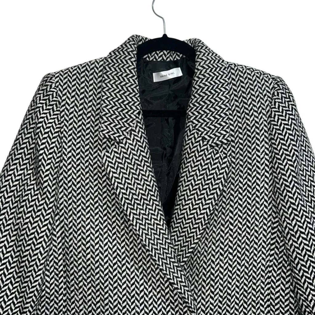 Anine Bing Fishbone Blazer Jacket In Black/White Herringbone - Image 6