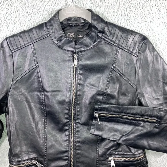 Baccini Faux Leather Jacket Women Medium Petite Motorcycle - Image 1