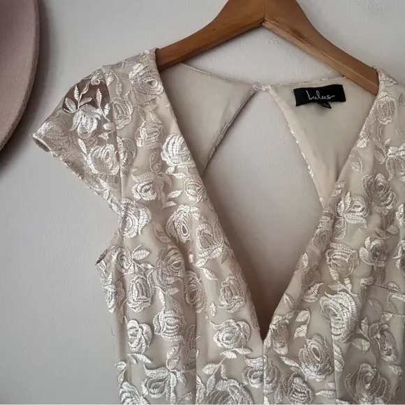 LULUS Jacqueline Champagne Floral Embroidered Backless Midi‎ Dress SIZE SMALL - Image 10