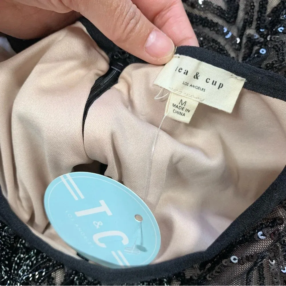 NWT Tea & Cup Los Angeles Bodycon Sequined Cocktail Dress Longsleeve in Black M - Image 13