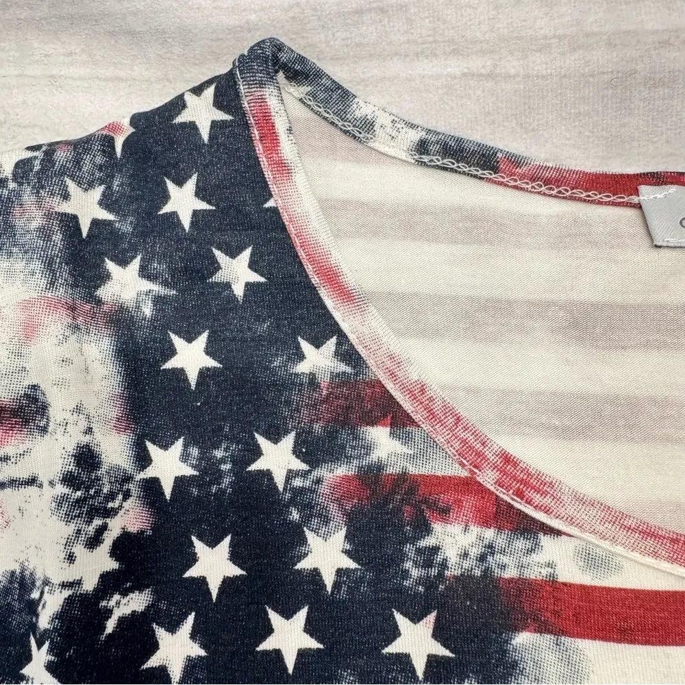 Keren Hart Patriotic Red White & Blue Stars & Stripes Short Sleeve Tunic Tee Size L - Image 9