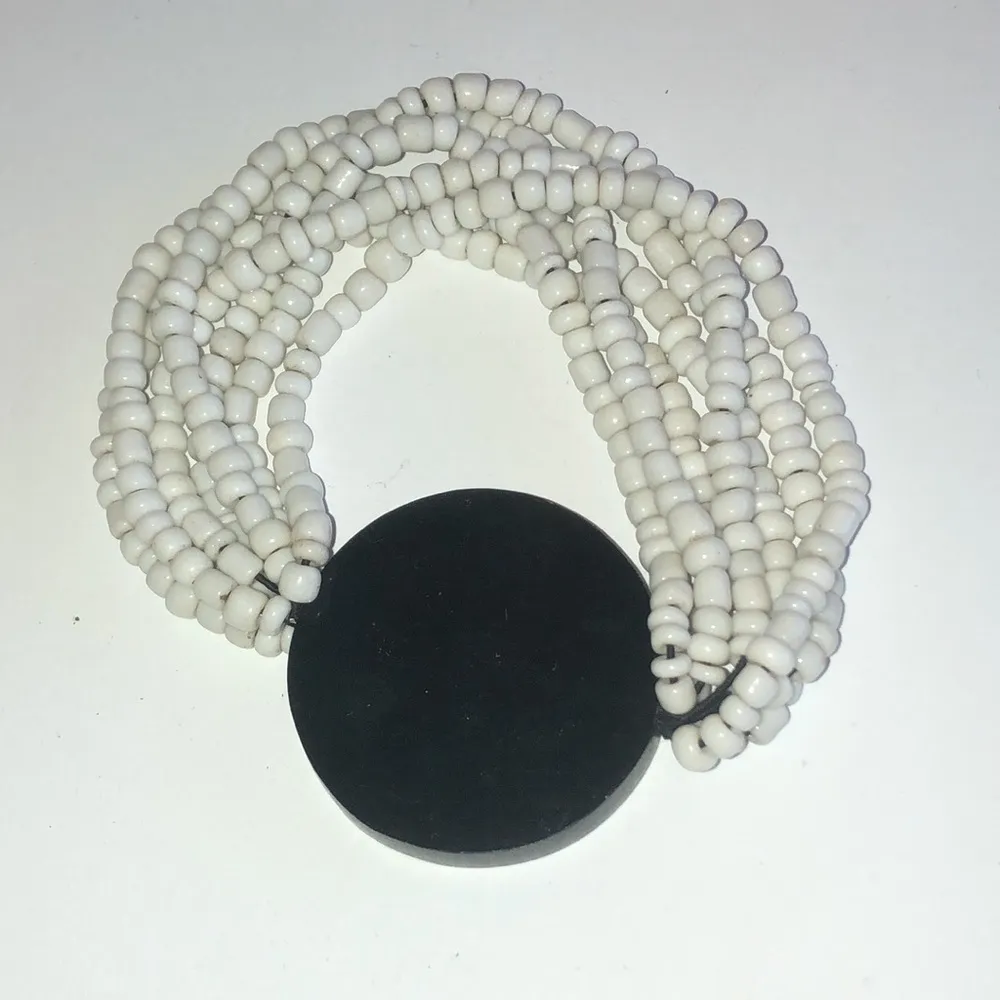 White Seed Beads Abalone Shell Beaded Boho Stretchy Multi Strand Bracelet - Image 5