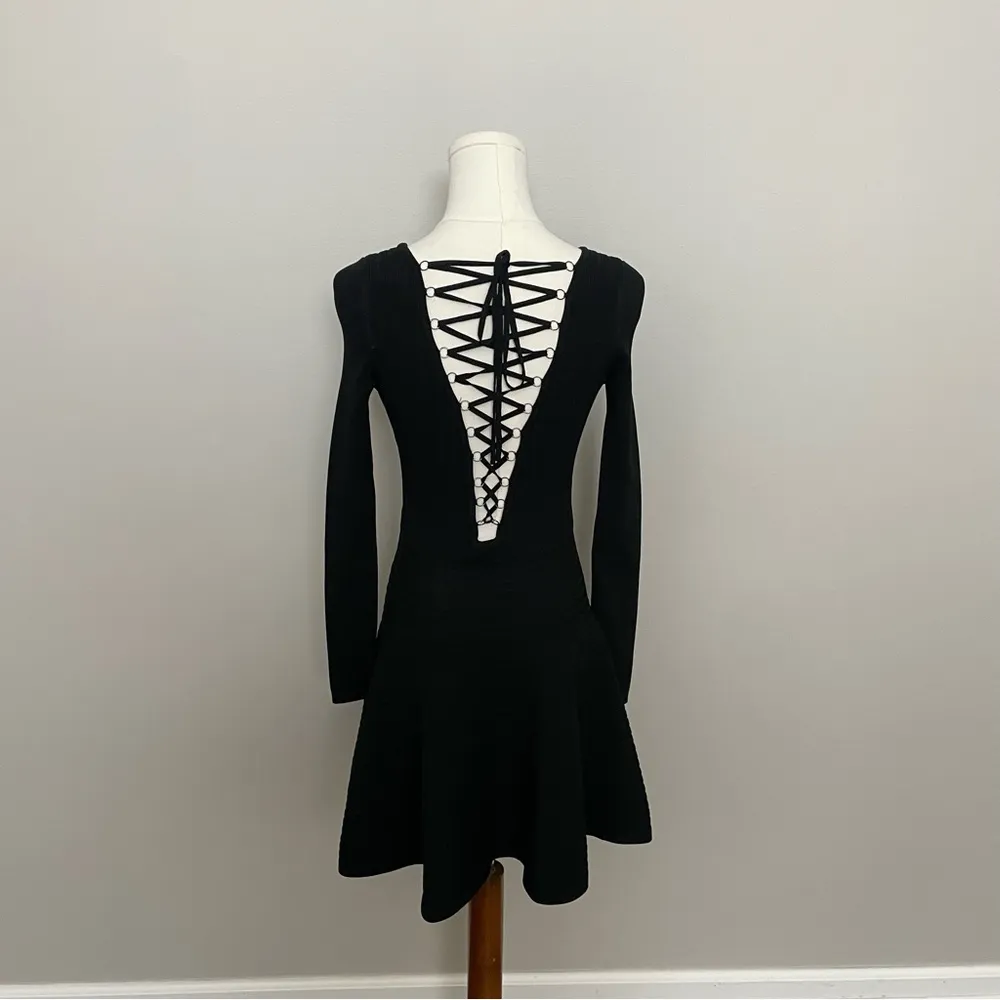 TopShop Dress Skater Fit & Flare Mini Ribbed Lace Up Back Goth Dark Academia - Image 5