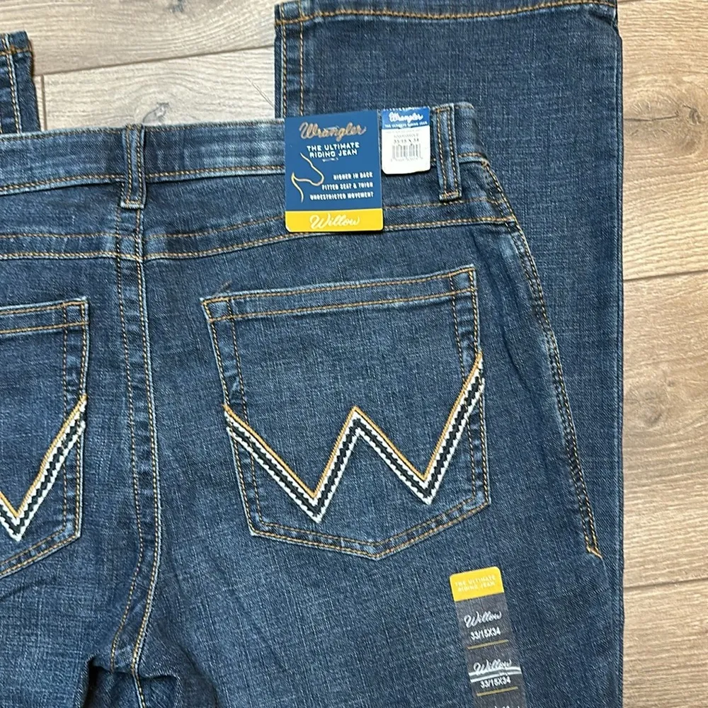 Wrangler Willow Ultimate Riding Boot Cut Mid Rise Stretch Blue Jeans Size 33 - Image 4