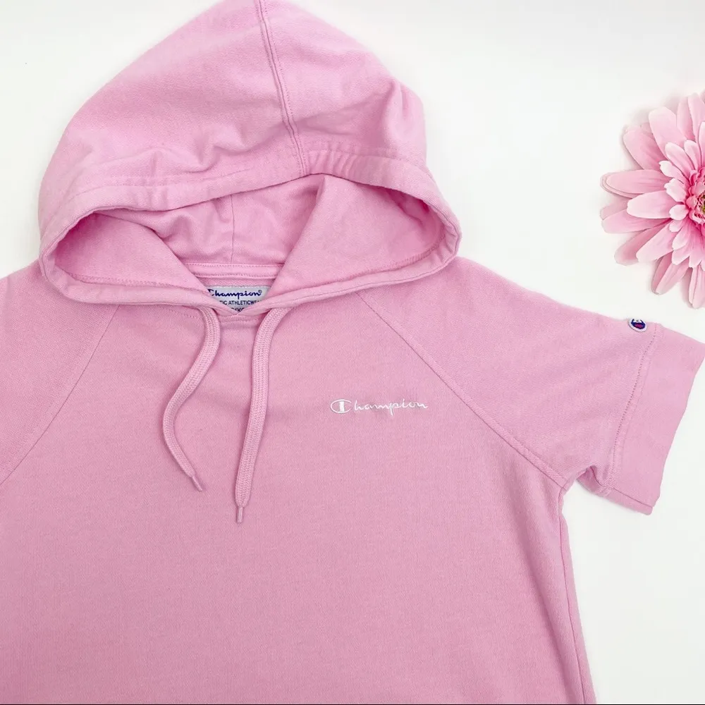 Champion Short Sleeve Hoodie Dress: Beloved Orchid Pink - Image 3