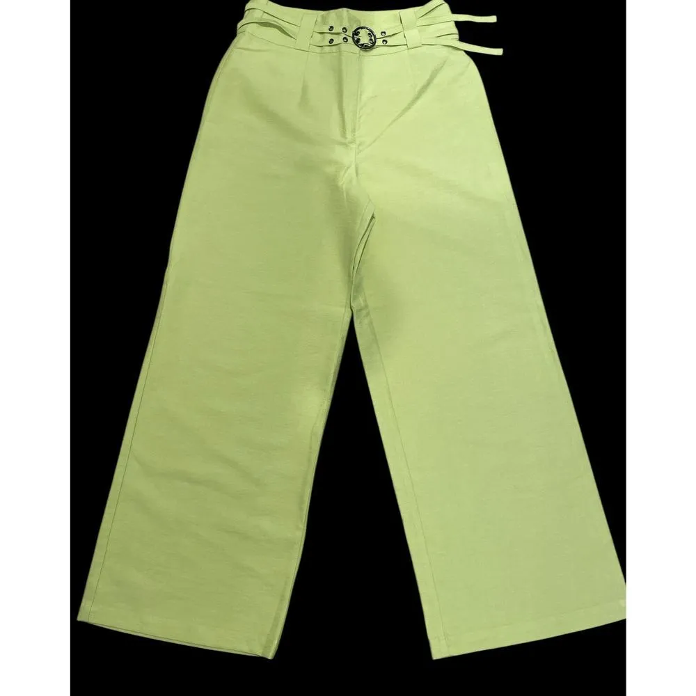 New JOA Women's Wide Leg Pants with Fashion Belt, Light Lime, Medium - Image 2