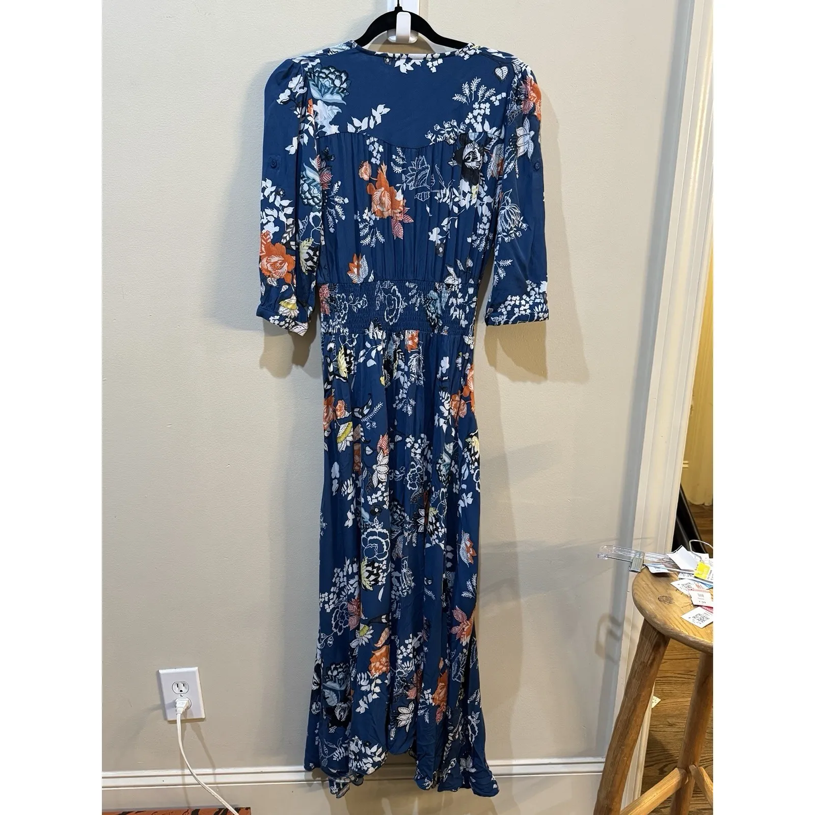 Jaase Anthropologie‎ Women'sBlue Pink Orange Floral Long Maxi Dress Size Large - Image 3