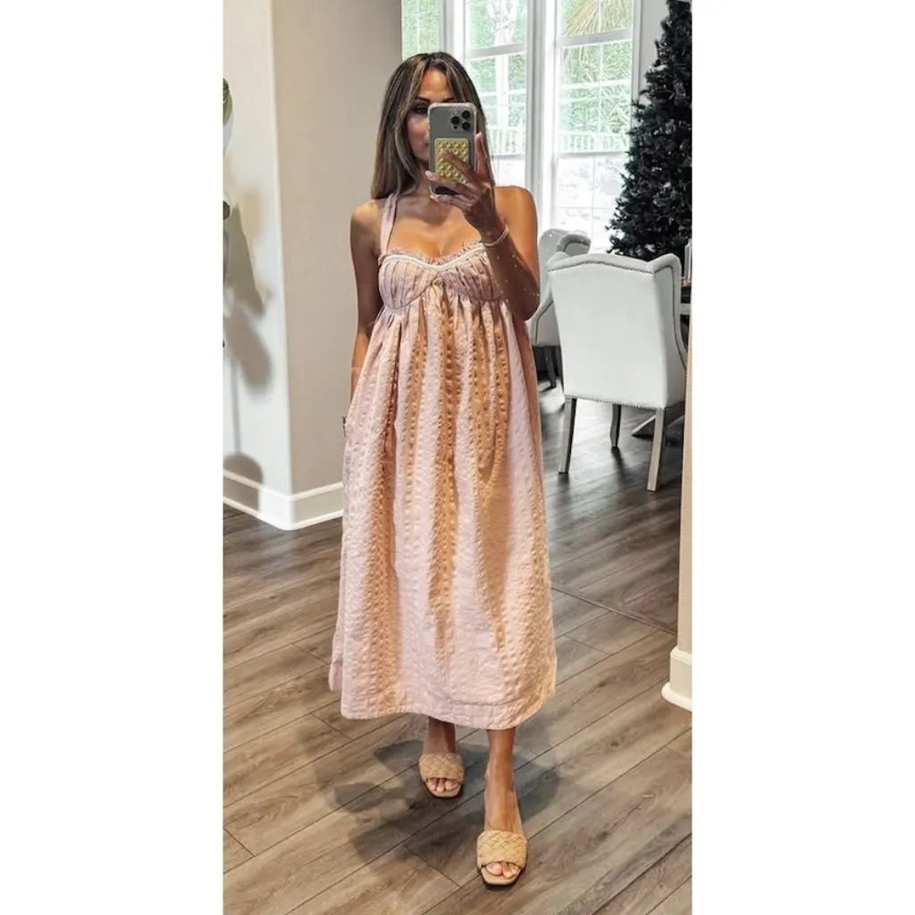 FREE PEOPLE Poppy Cotton Seersucker Midi Dress in Sweet Nothings Size X-Small - Image 2