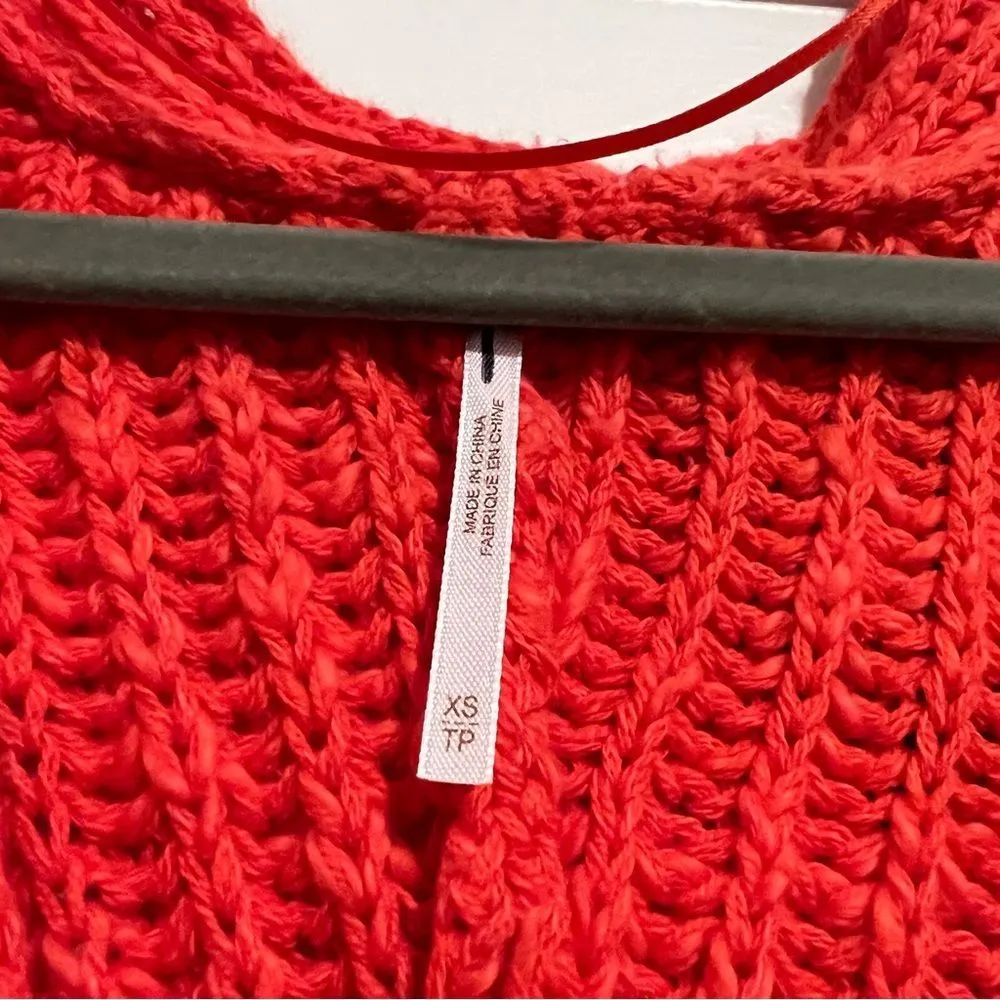 Free People Sunset Dark Orange Chunky Knit Oversized V Neck Sweater XS NWOT - Image 5