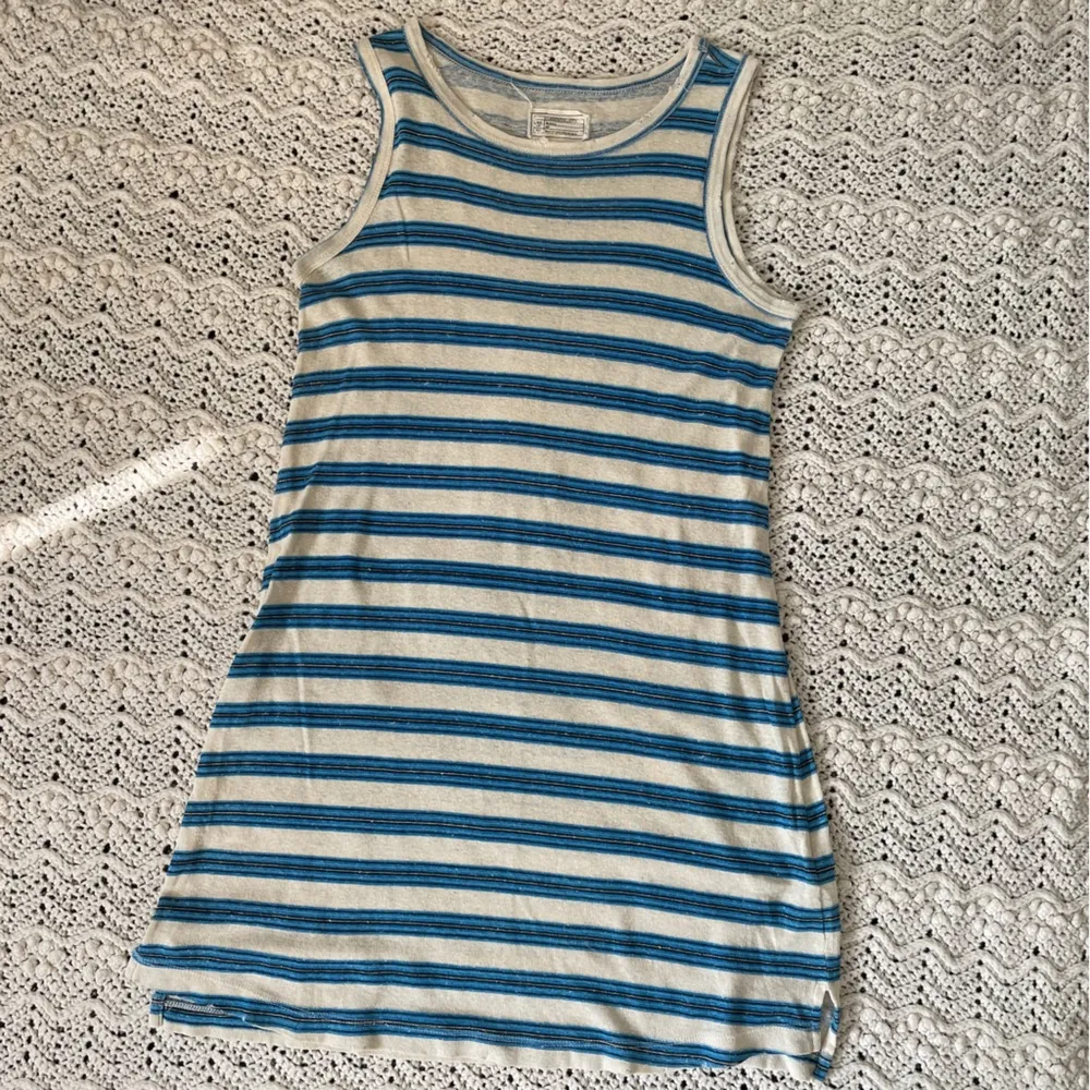 Current/Elliot Hemp Cotton Striped Muscle Tee Tank Dress Blue/Ivory (Medium) - Image 2