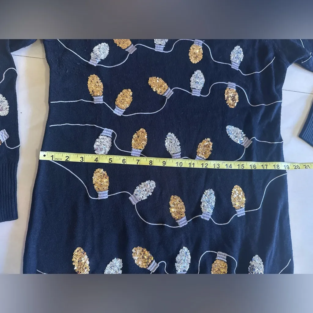 Tipsy Elves Black Christmas Lights Sequin Sweater Dress size L knit Size L - Image 7