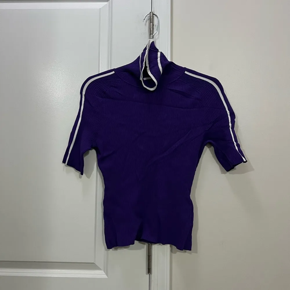 FLAWED Milly Purple Racer Stripe Turtleneck Sweater Size XL $295 - Image 2