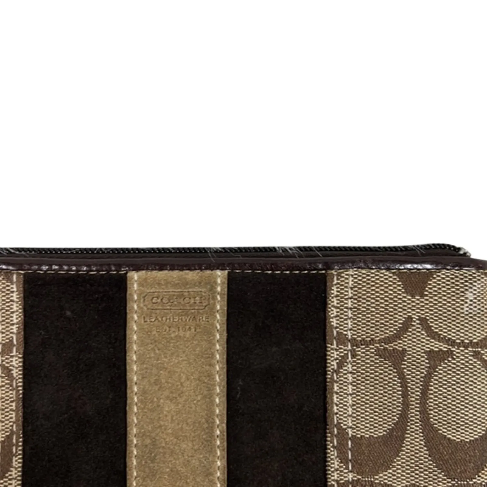 Coach Monogram Wristlet Wallet Brown Suede Stripe Zip Purse Y2K 2000s Preppy - Image 2